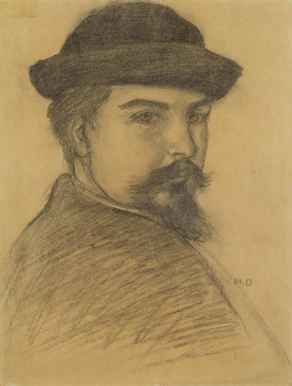 Porträtt av konstnären med svart hatt (kol på papper) av Maurice Denis