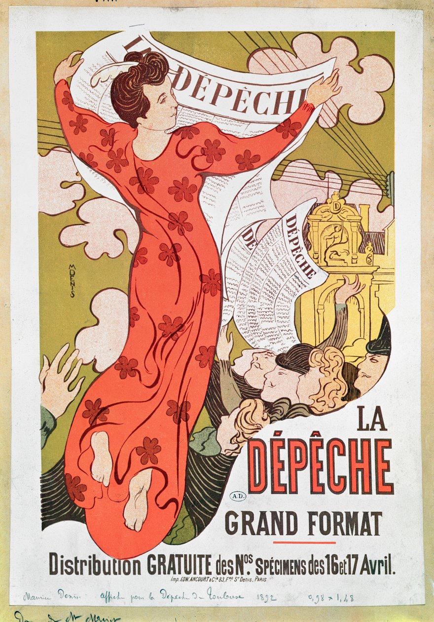 Affisch som annonserar tidningen "La Depeche de Toulouse", 1892 av Maurice Denis