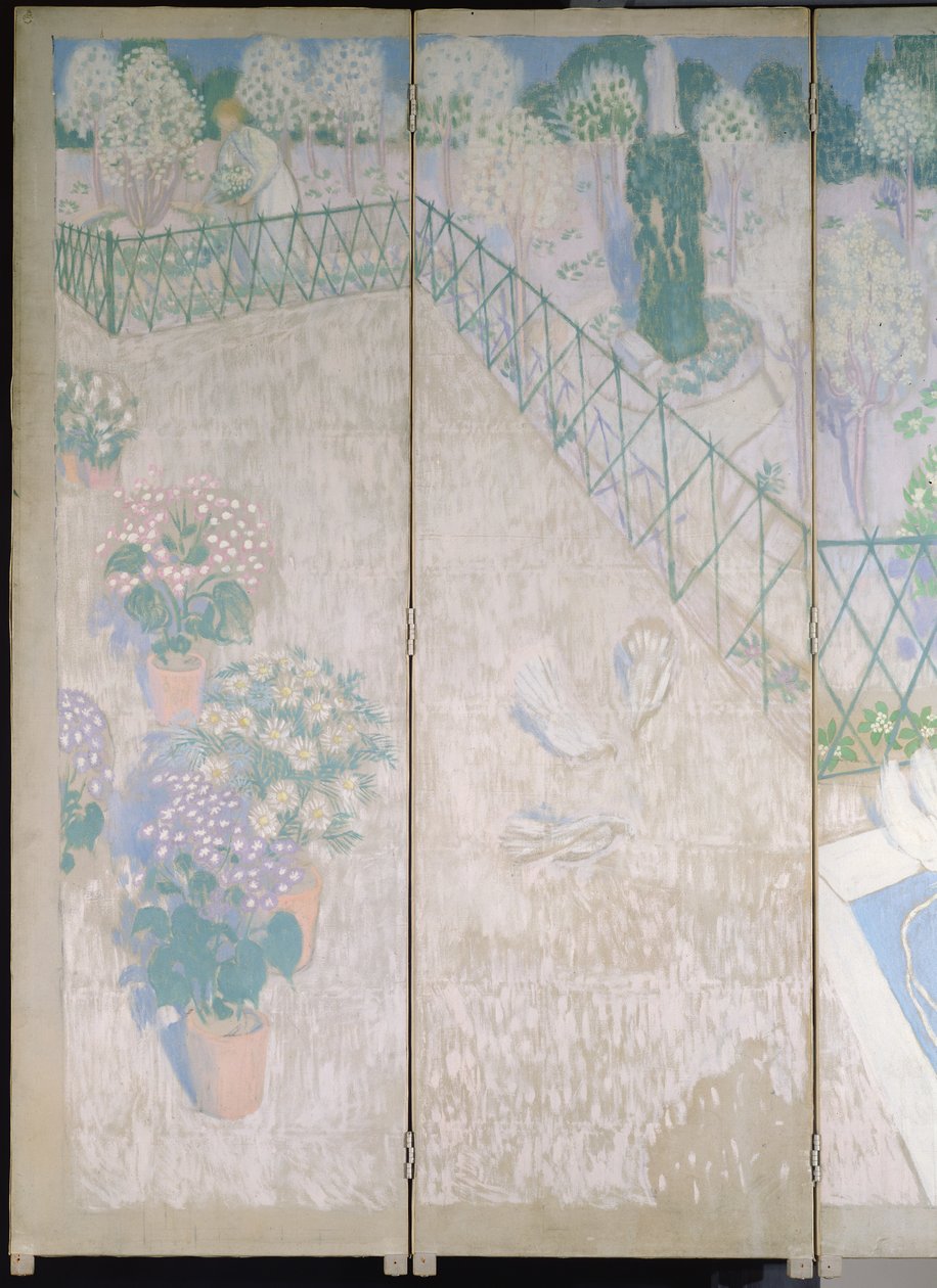 Skärm med duvor, detalj av de vänstra panelerna, c.1896 olja på duk av Maurice Denis