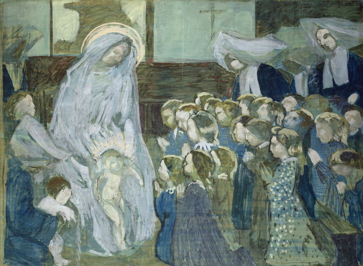 Skiss av Jungfrun i skolan, 1903 (olja och kol på papper) av Maurice Denis