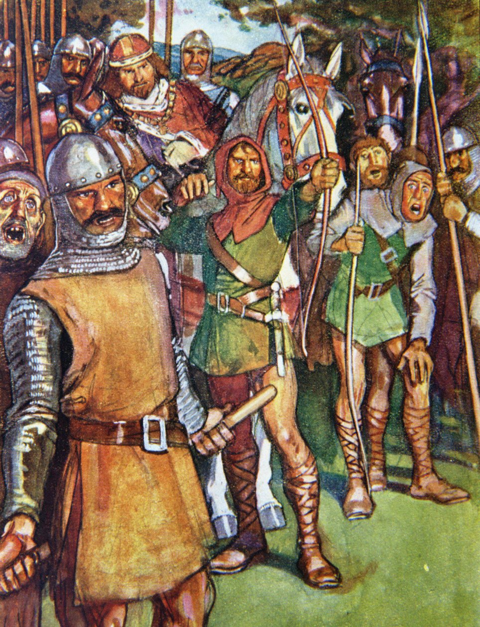 "Locksley steg till den utsedda stationen och sköt sin pil", illustration från "Ivanhoe For Boys and Girls", återberättad av Alice Jackson, pub. 1924 av Maurice Greiffenhagen