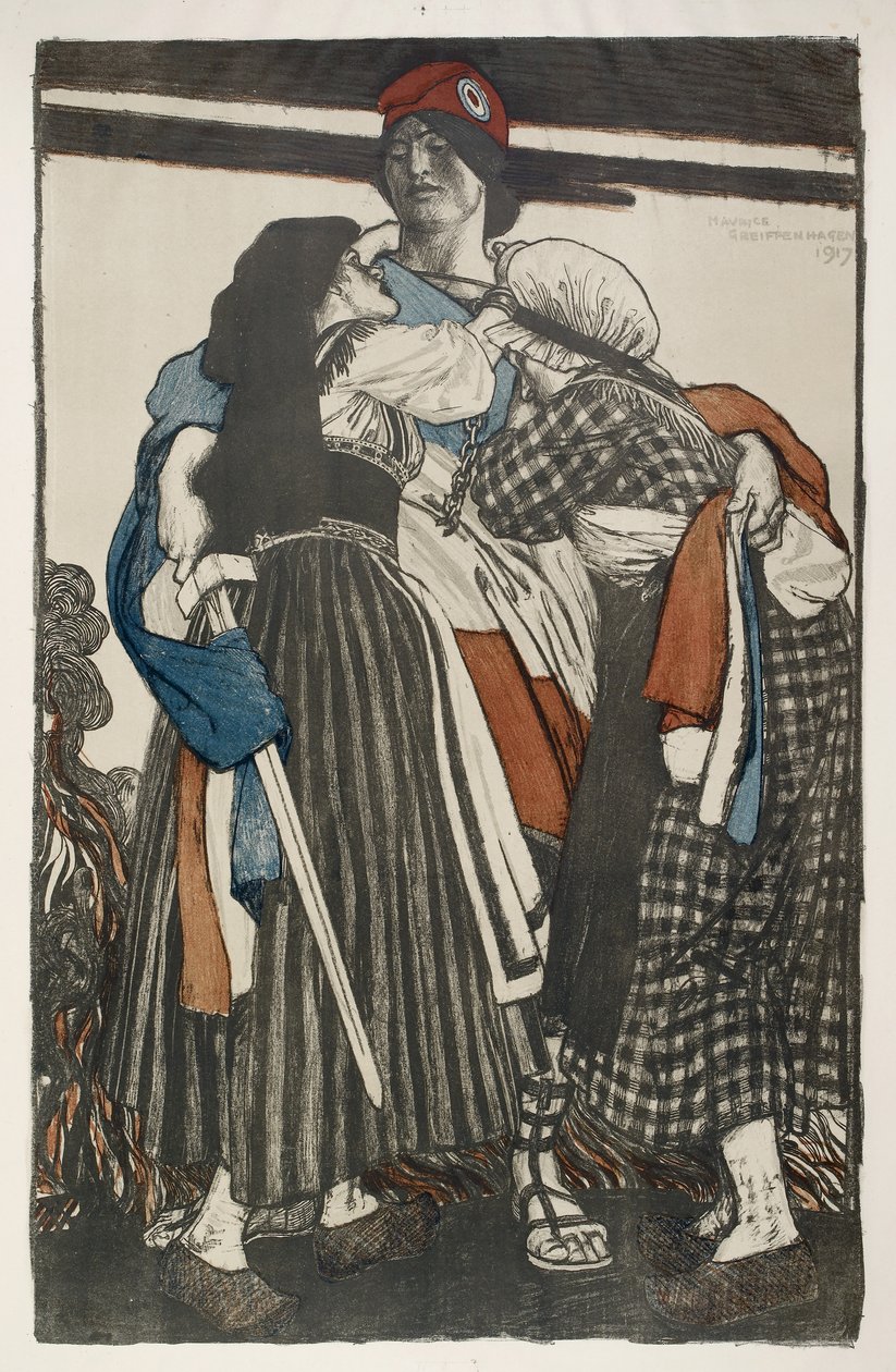 Restaureringen av Alsace Lorraine till Frankrike, 1917 (litografi) av Maurice Greiffenhagen