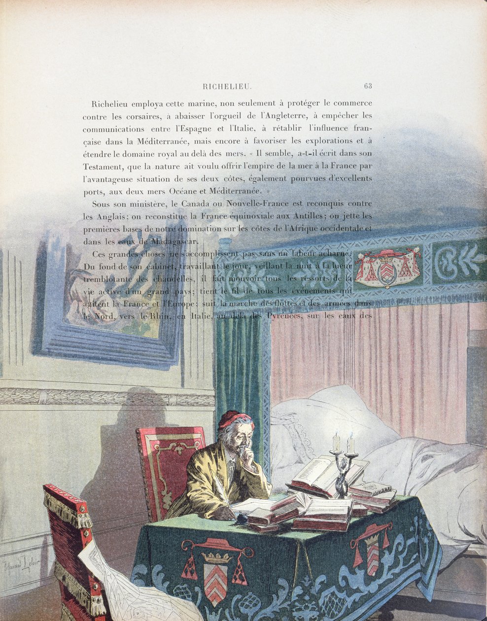 Armand-Jean du Plessis, Kardinal de Richelieu (1585-1642) som gammal man, illustration från ett liv av Richelieu av Theodore Camu, 1910 av Maurice Leloir