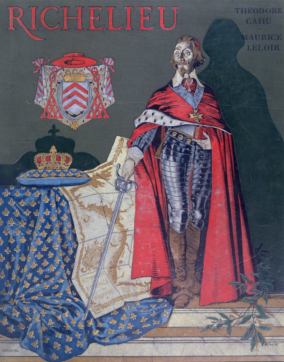 Omslagsillustration för "The Life of Armand-Jean du Plessis, Cardinal Richelieu" (1585-1642) av Theodore Camu, 1910 av Maurice Leloir