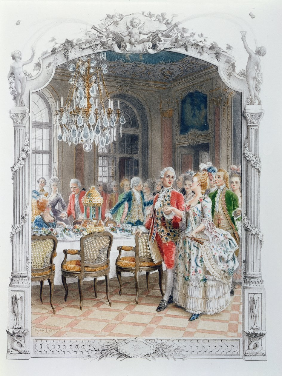 Elegant måltid under 1700-talet, illustration från 
