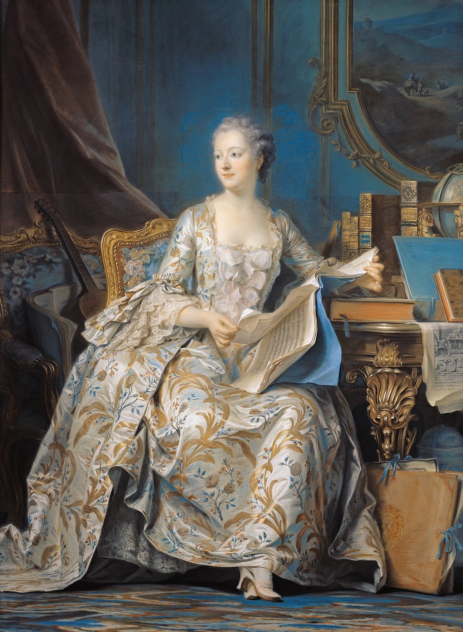 Jeanne Poisson (1721-64) Marquise de Pompadour, 1755 (pastel på papir monteret på lærred) svenske av Maurice Quentin de La Tour