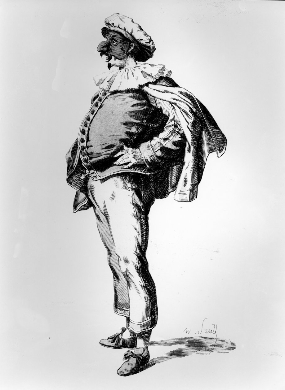 Polichinelle, avbildad i scenkostymen 1685, 1860 av Maurice Sand