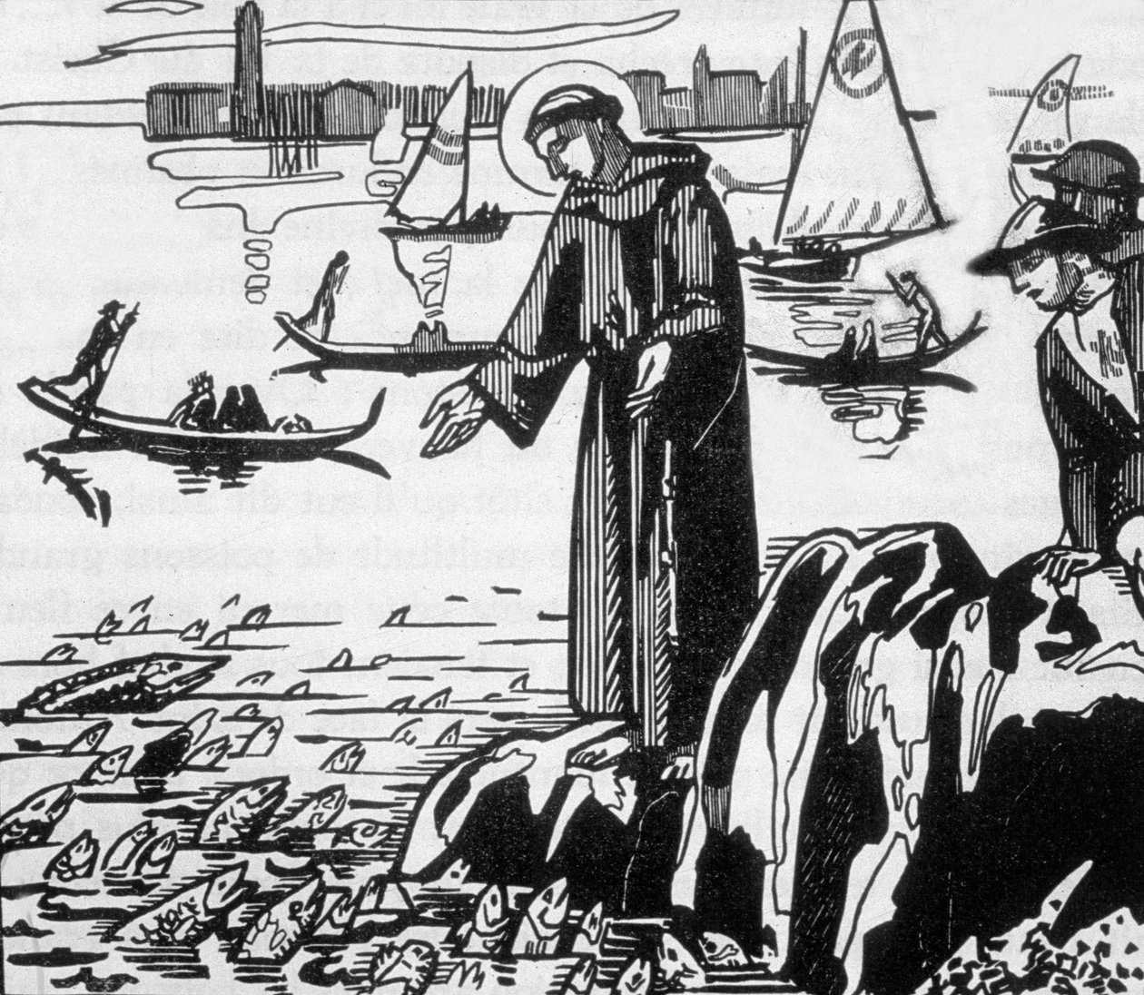 Den helige Franciskus av Assisi predikar för fiskarna i Rimini, graverad av Jacques Beltrand efter teckning av Maurice Denis av Maurice (after) Denis