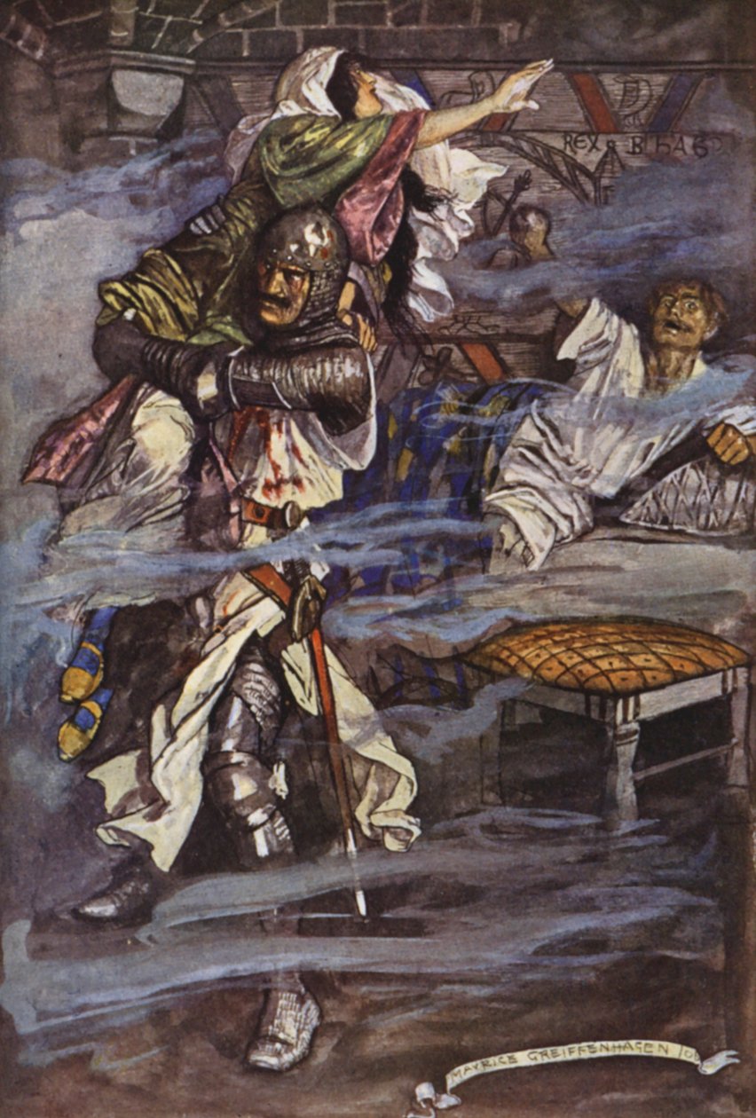 Illustration till Ivanhoe av Sir Walter Scott (färglitografi) av Maurice (after) Greiffenhagen