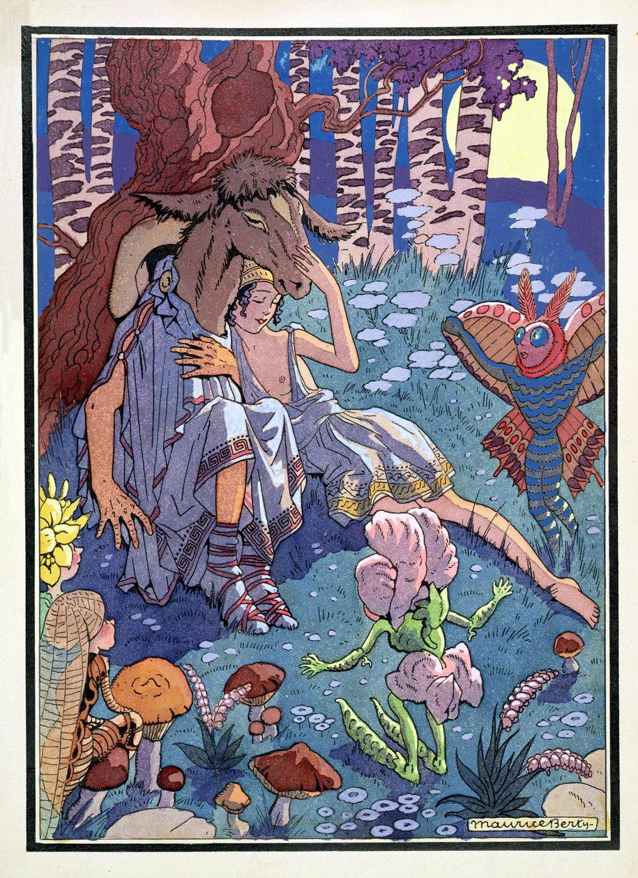 "En midsommarnattsdröm", scen från pjäsen av William Shakespeare (1564-1616) (litho) av Maurice Berty