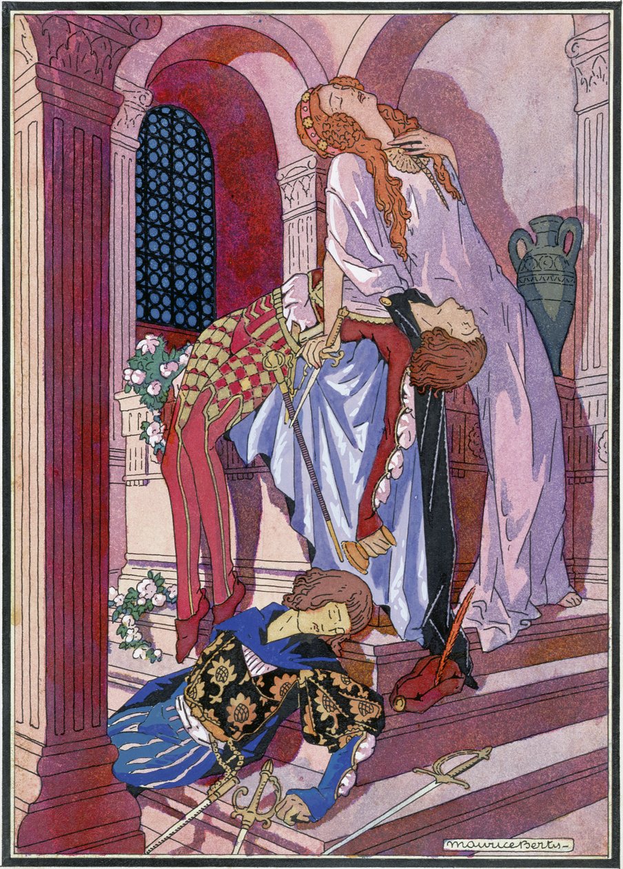 The Death of Romeo and Juliet, sista scen i pjäsen av William Shakespeare (1564-1616) (litho) av Maurice Berty