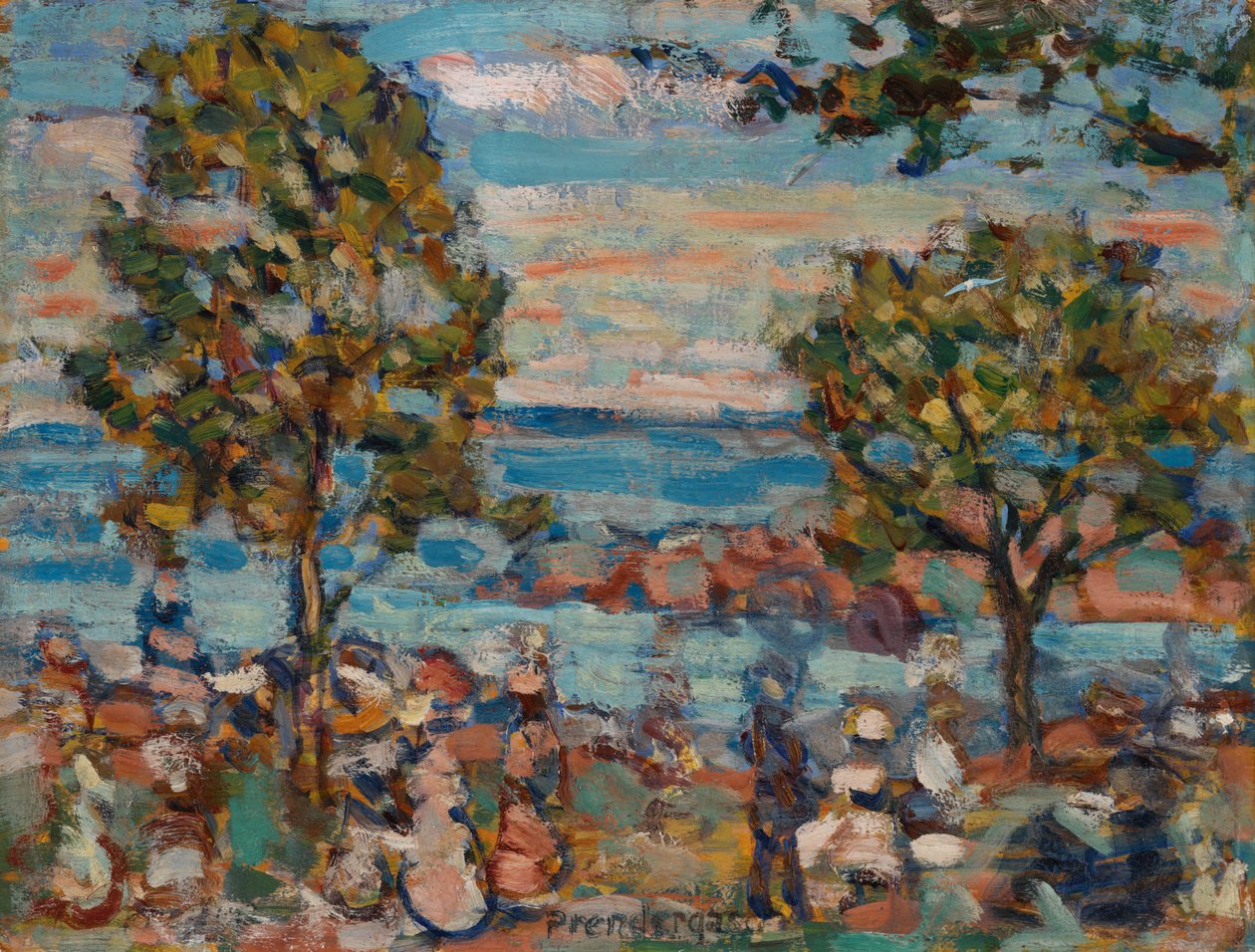 Strandscen med två träd av Maurice Brazil Prendergast