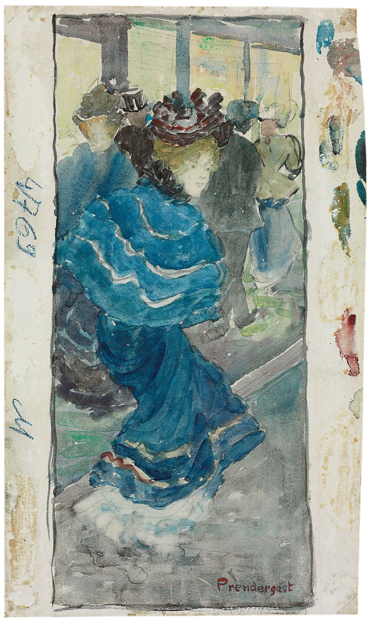 Elegant kvinna i en blå klänning, ca 1893-94 av Maurice Brazil Prendergast