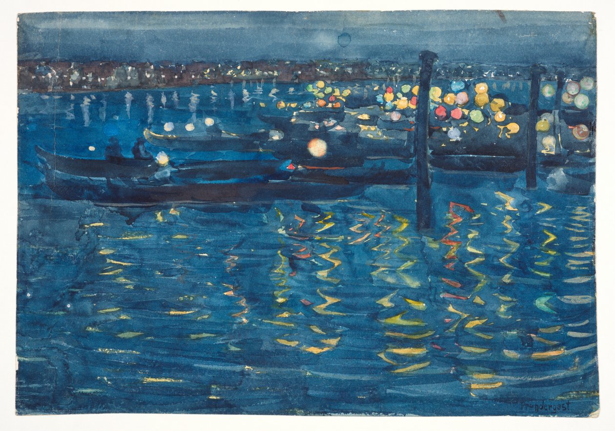 Festivalkväll, Venedig, ca. 1898-1899 (grafit, akvarell och kroppsfärg på vävt papper) av Maurice Brazil Prendergast