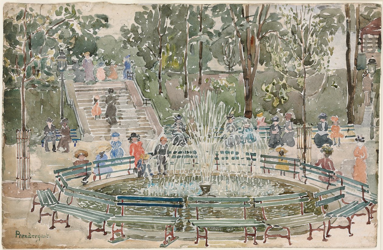 Fontän, Central Park av Maurice Brazil Prendergast