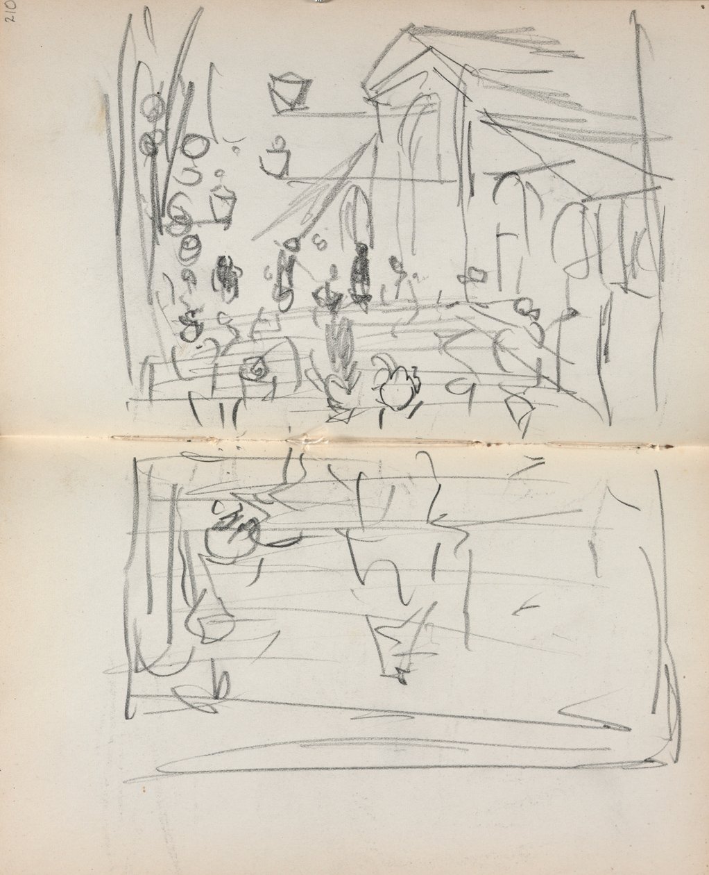 Italiensk skissbok: Bro med figurer sid 209 & 210, 1898-1899. av Maurice Brazil Prendergast