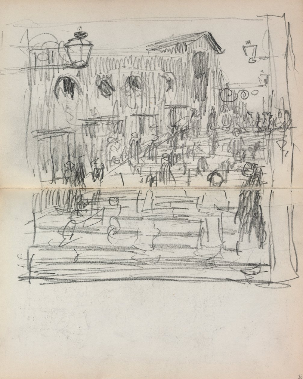 Italiensk skissbok: Bro med figurer sid 93 & 94, 1898-1899. av Maurice Brazil Prendergast