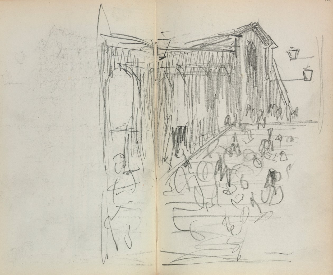 Italiensk skissbok: Bro med figurer sid 95 & 96, 1898-1899. av Maurice Brazil Prendergast