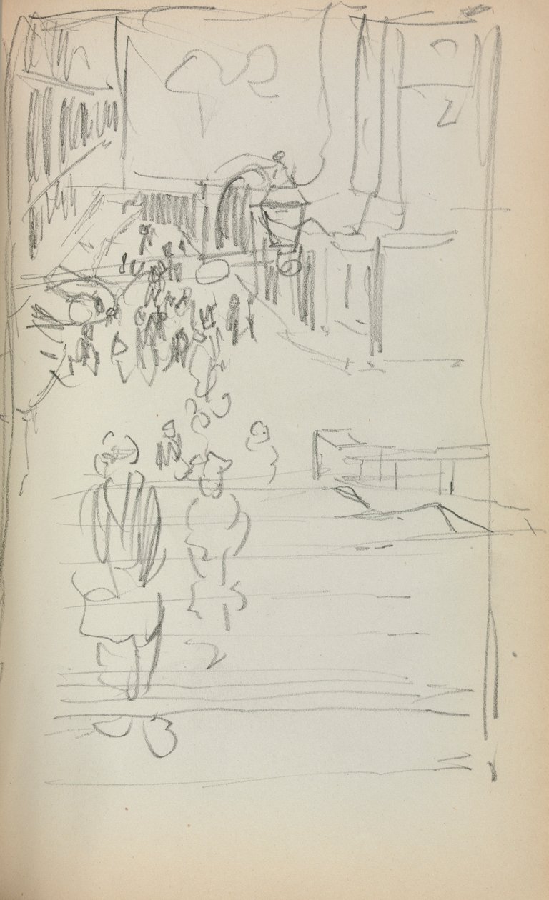 Italiensk skissbok: Trappor med figurer sida 165, 1898-1899. av Maurice Brazil Prendergast