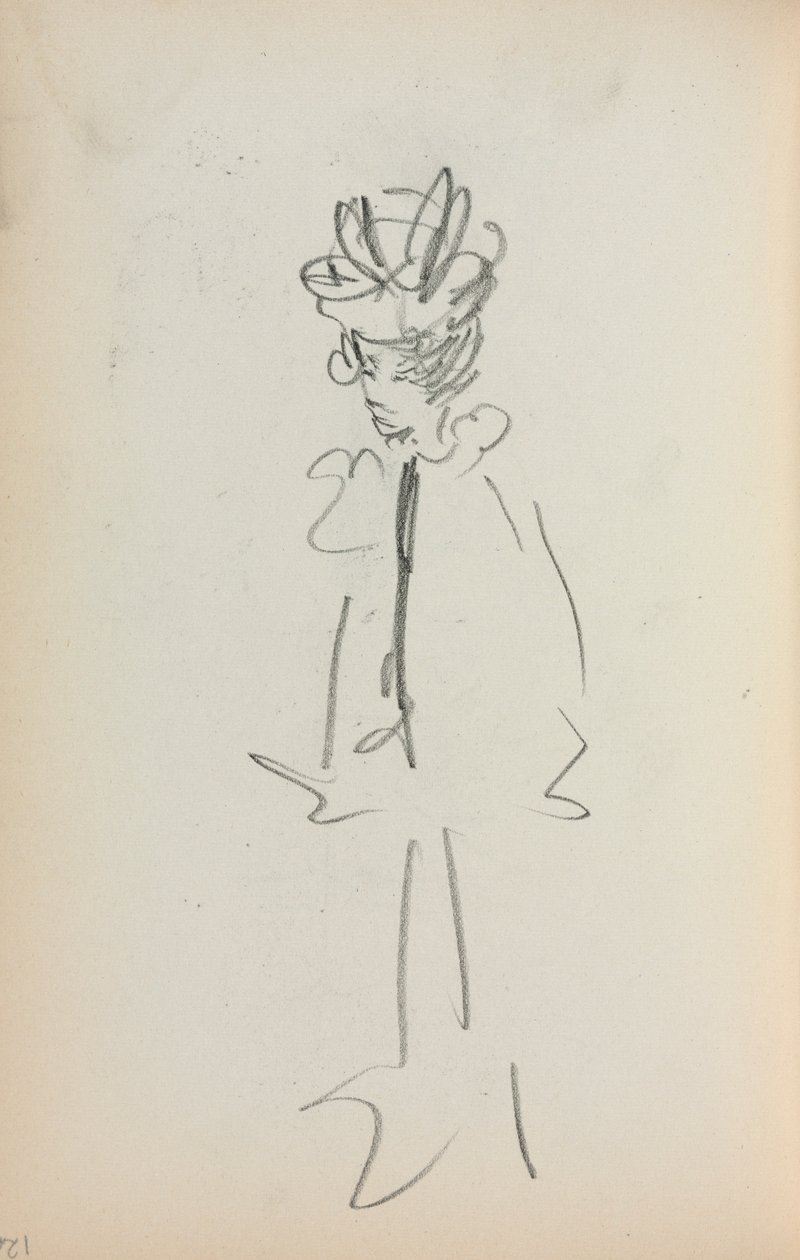 Italiensk skissbok: Stående kvinna 34 Se sida 126, 1898-1899. av Maurice Brazil Prendergast