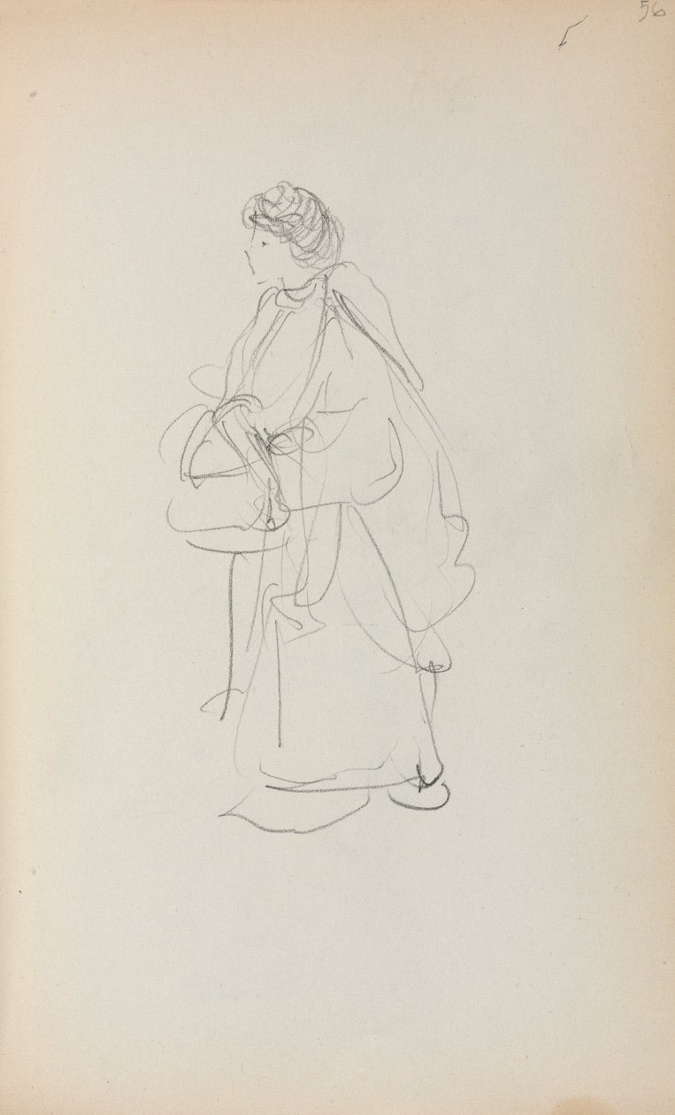 Italiensk skissbok: Stående kvinna som håller i en väska sida 56, 1898-1899. av Maurice Brazil Prendergast