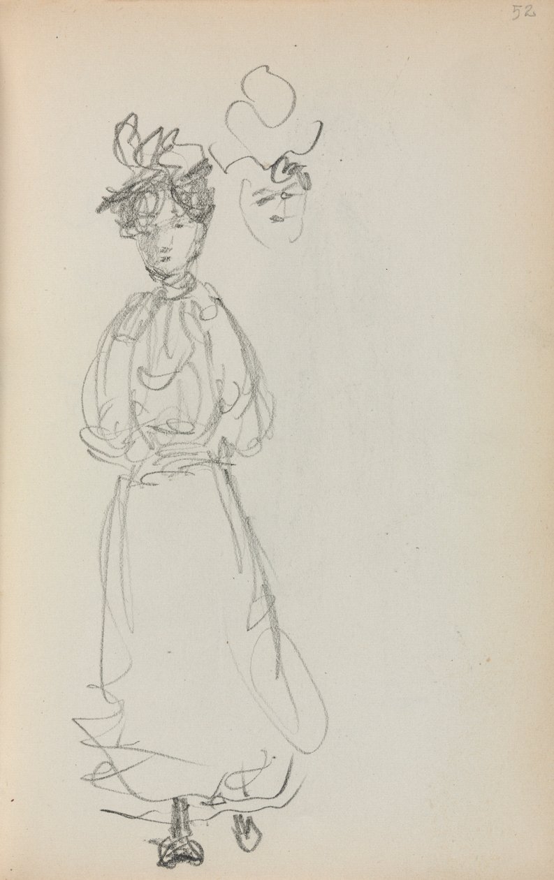 Italiensk skissbok: Stående kvinna, ansiktssida 52, 1898-1899. av Maurice Brazil Prendergast