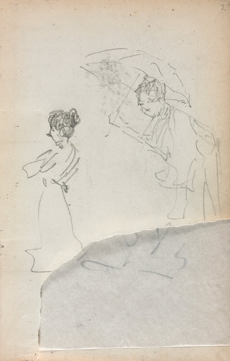 Italiensk skissbok: Stående kvinna i profil & Man med ett paraply sida 2, 1898-1899. av Maurice Brazil Prendergast