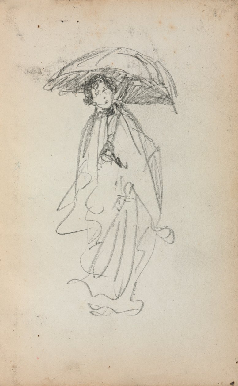 Italiensk skissbok: Stående kvinna med parasoll sida 259, 1898-1899. av Maurice Brazil Prendergast