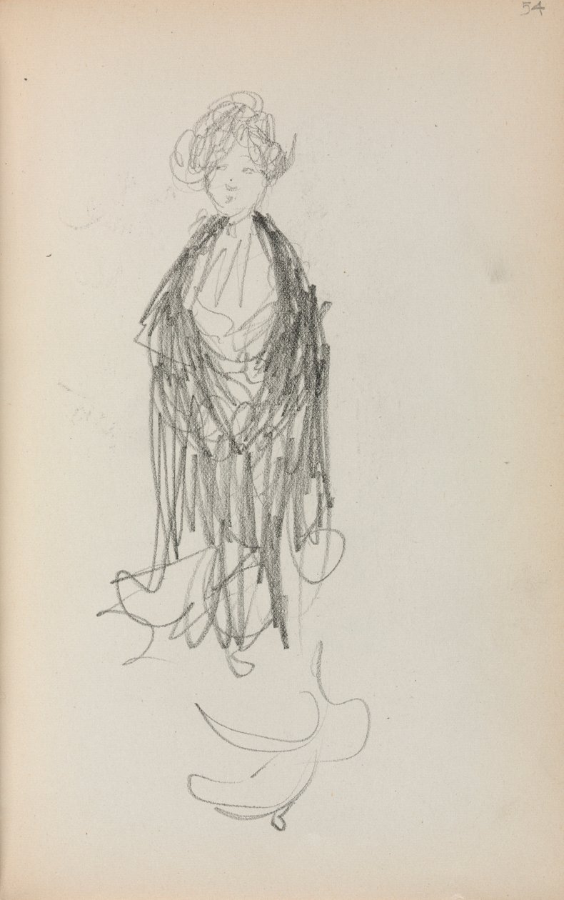 Italiensk skissbok: Stående kvinna med sjal sida 54, 1898-1899. av Maurice Brazil Prendergast