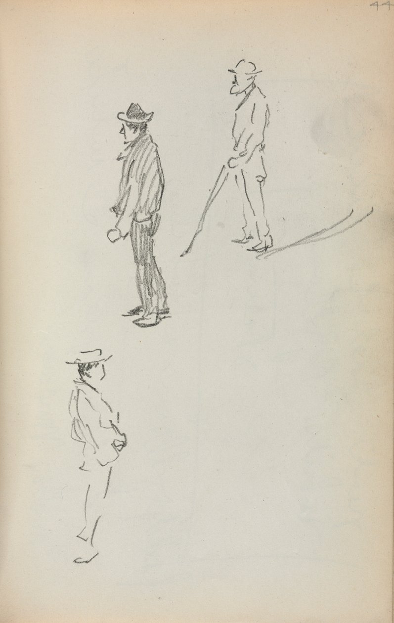 Italiensk skissbok: Tre stående män sida 44, 1898-1899. av Maurice Brazil Prendergast
