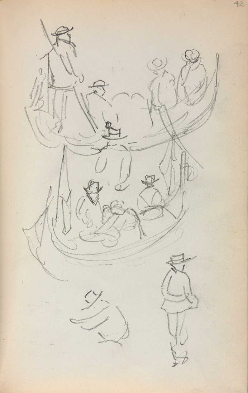 Italiensk skissbok: Två gondoler med figurer, 1898-1899. av Maurice Brazil Prendergast