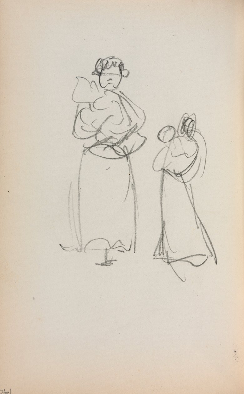 Italiensk skissbok: Två stående kvinnor som håller spädbarn sida 140, 1898-1899. av Maurice Brazil Prendergast