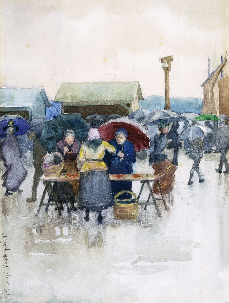 Regnig dag: Fiskmarknaden, 1892 av Maurice Brazil Prendergast