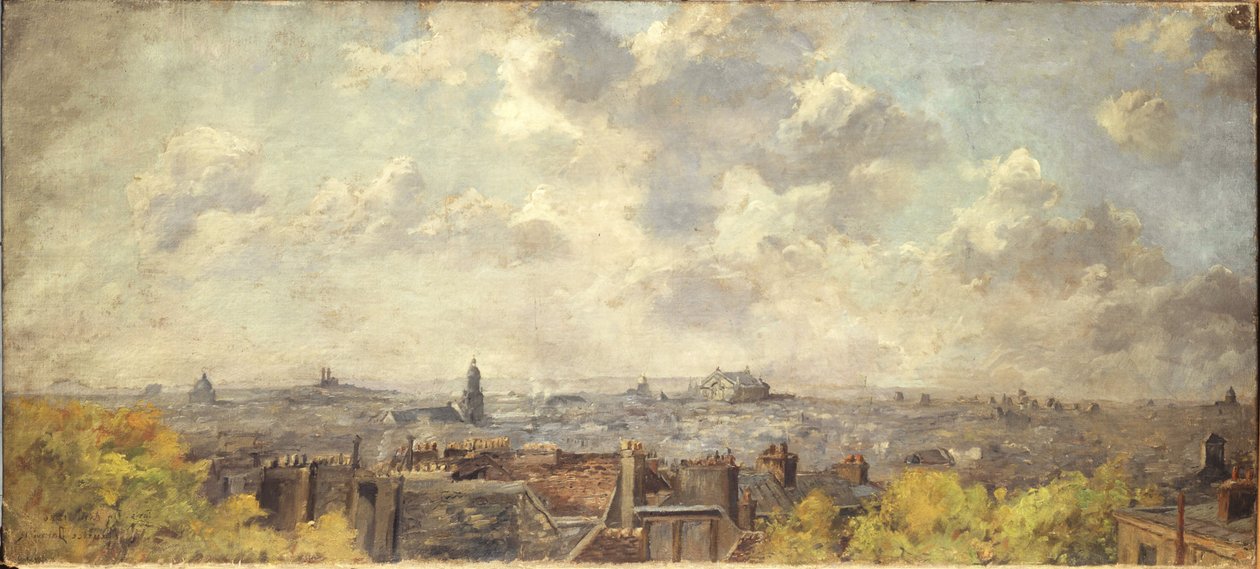 Panoramavy över Paris, tagen från rue Victor-Massé, år 4-1886 (olja på duk) av Maurice Dainville