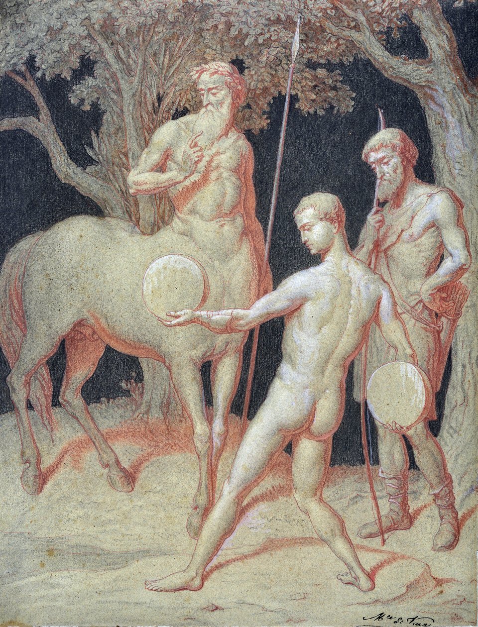 Education of Hercules av Kentauren Chiron (teckning) av Maurice De Vaines