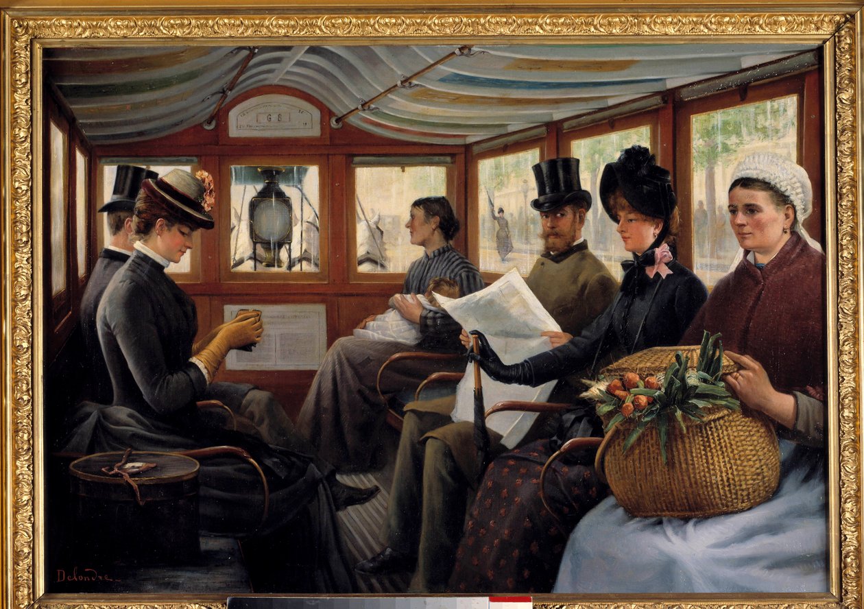 I omnibus Passagerare bosätter sig i en omnibus. Målning av Maurice Delondre (1800-talet) 1890 sön. 0,66x0,94 m Paris, Musee Carnavalet av Maurice Delondre