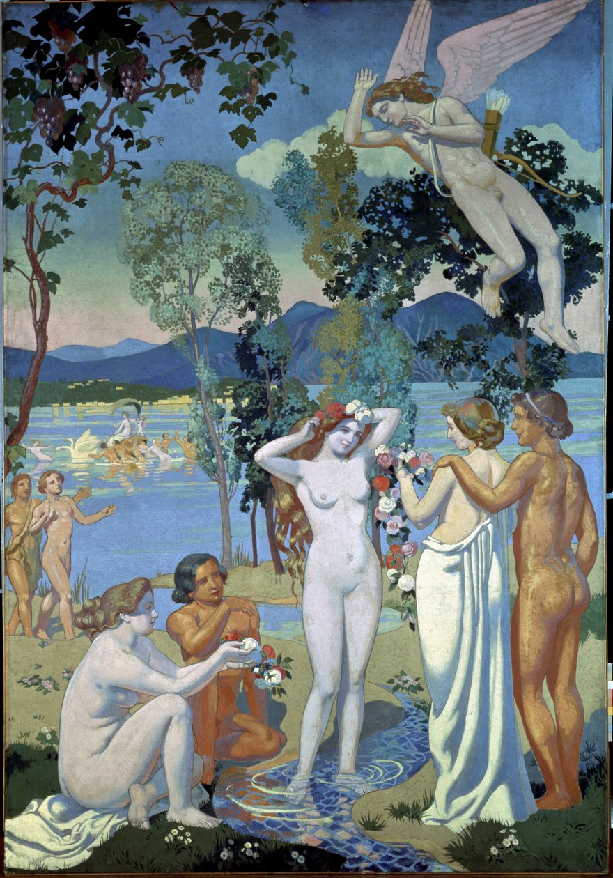 Berättelsen om Psyche (Panel 1: Eros drabbad av skönheten i Psyche). Målning av Maurice Denis (1870-1943) av Maurice Denis