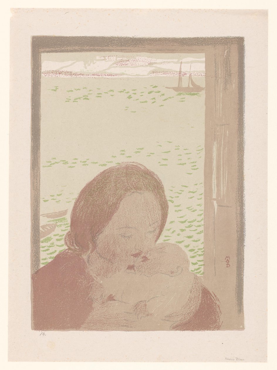 Mamma med baby framför ett fönster av Maurice Denis
