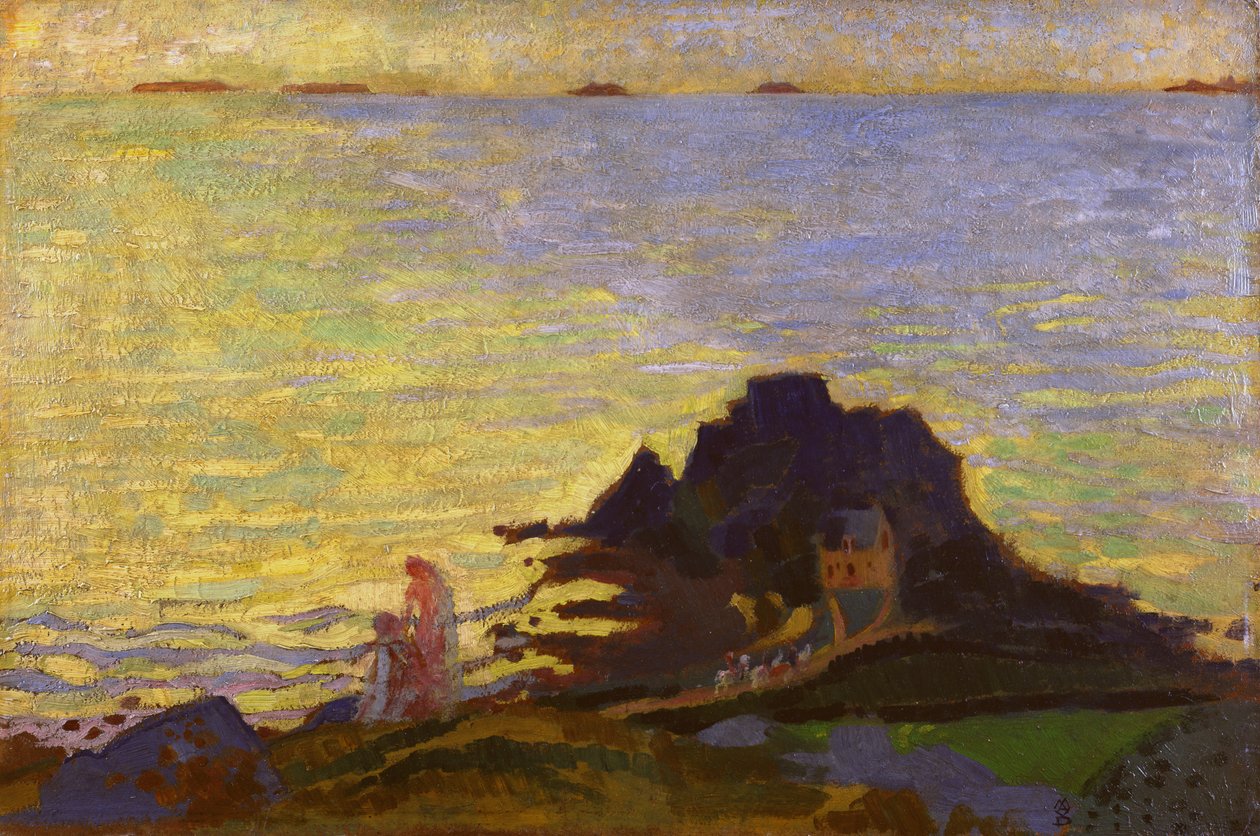 Mor och barn ovanför en stenig berghäll (olja på kort) av Maurice Denis