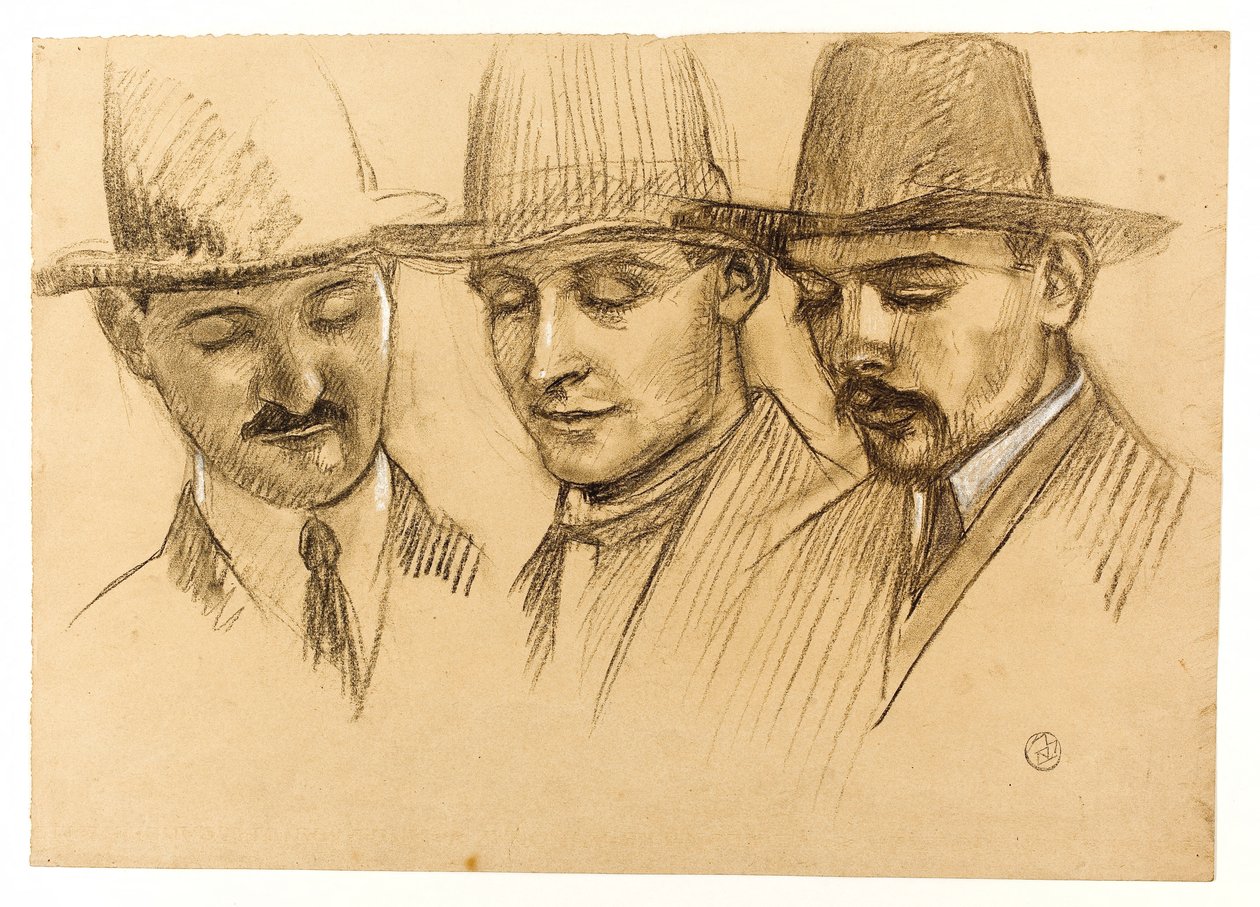 Porträtt av Père Couturier, Charles Plessard och André Lecoutey. Studie till Dutuits kupol: de tre arkitekterna från den franska skolan i Rom av Maurice Denis