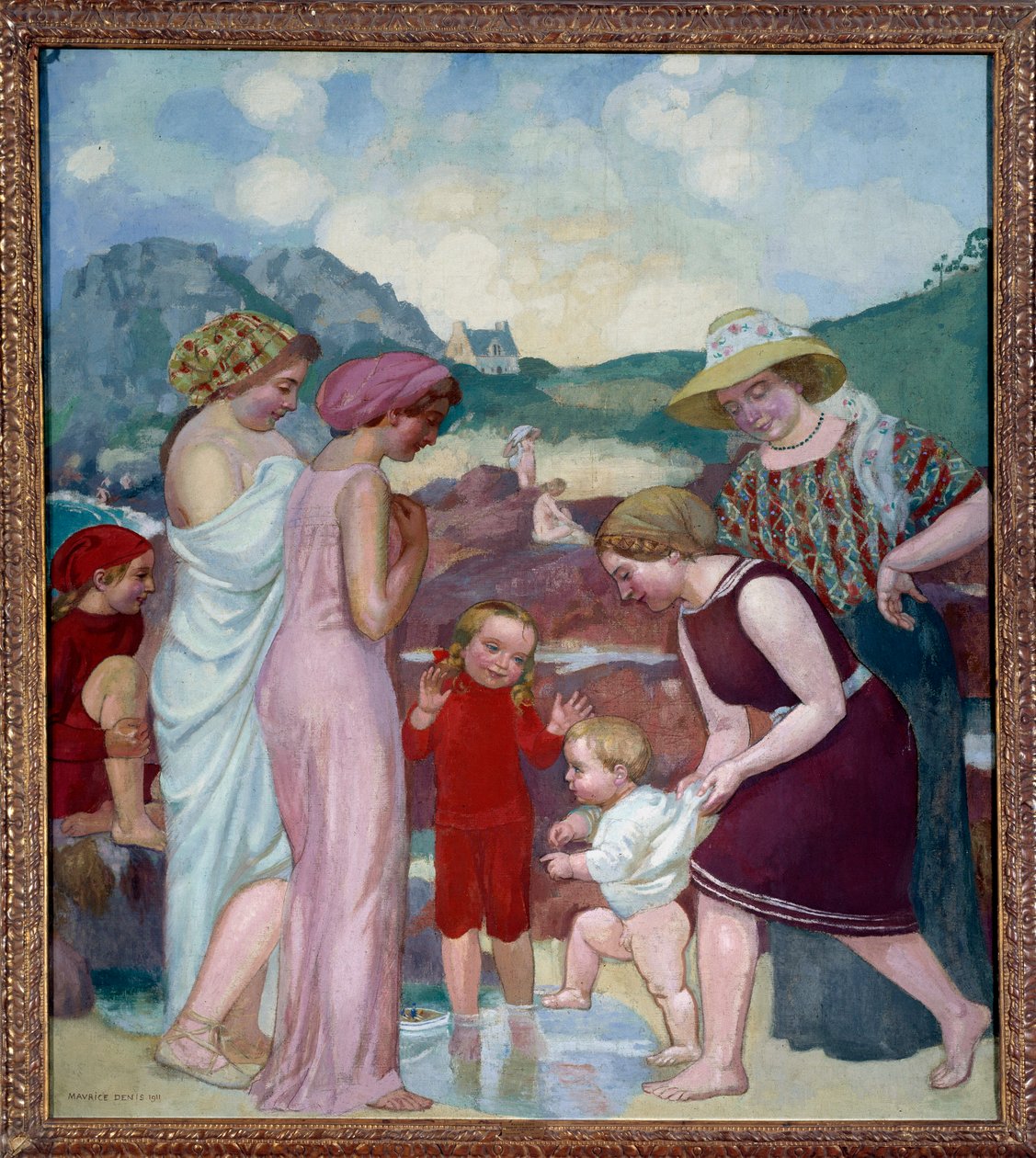 De första stegen. En ung pojke tar sina första steg inför sin mamma och sin familj av Maurice Denis
