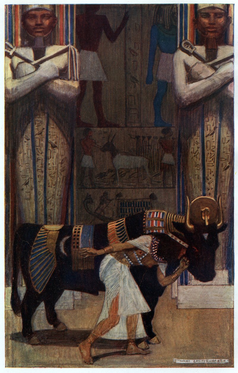 The Girl Wife and the Bath Bull, illustration från "Egyptian Myth and Legend", publicerad av Gresham Publishing, Co. av Maurice Greiffenhagen