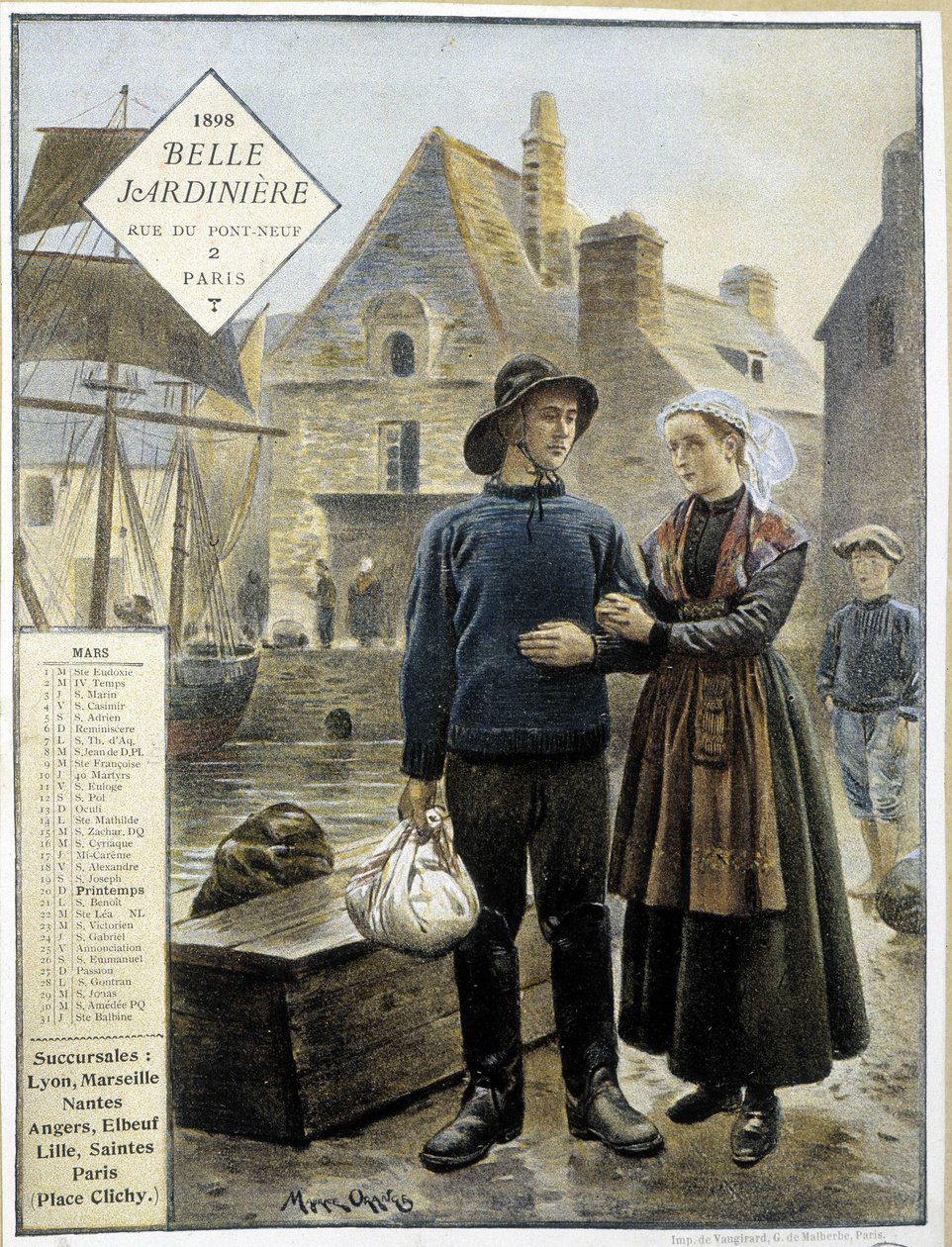 Bretonska fiskares avgång till Newfoundland - butikskalender” La Belle Jardinière”” av Maurice Henri Orange