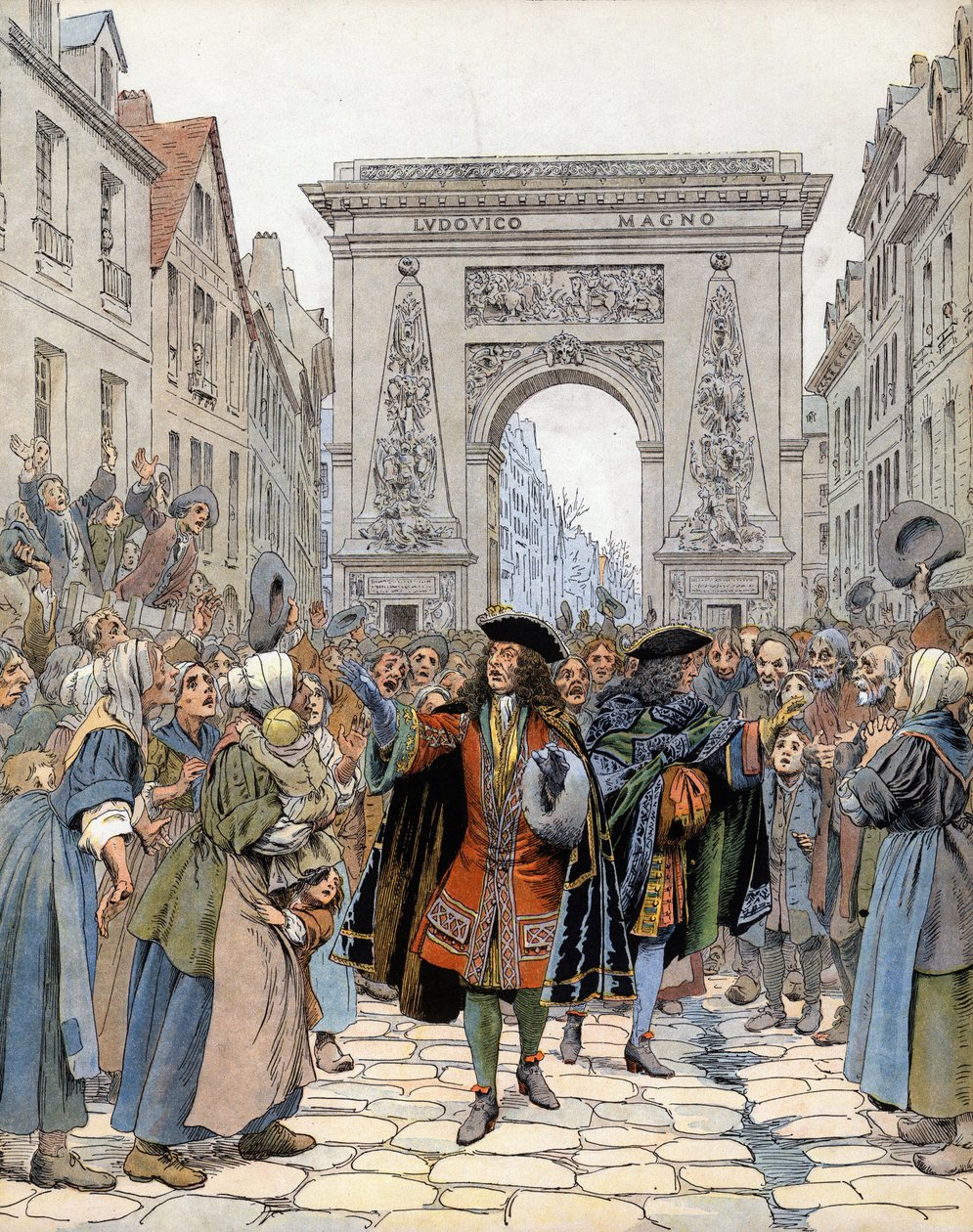 Vid Porte Saint-Denis (Saint Denis) i Paris, marskalken av Boufflers (Louis Francois de Boufflers) av Maurice Leloir