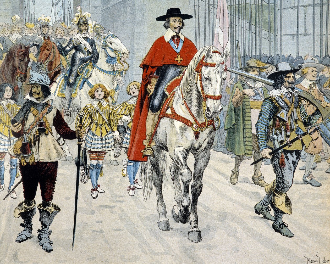 Kardinal Richelieu rider på gatorna i Paris av Maurice Leloir