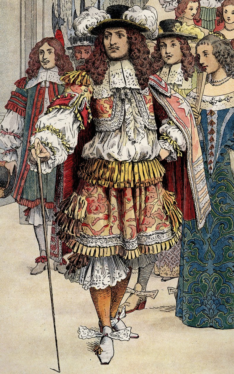 Franske kungen Ludvig XIV i sitt slott Vaux Le Vicomte av Maurice Leloir