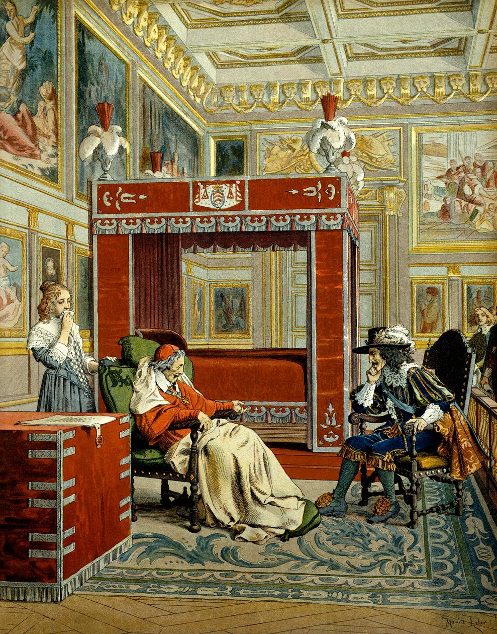 Frankrikes historia: Ludvig XIII:s sista besök hos kardinal Richelieu (Armand Jean du Plessis av Maurice Leloir