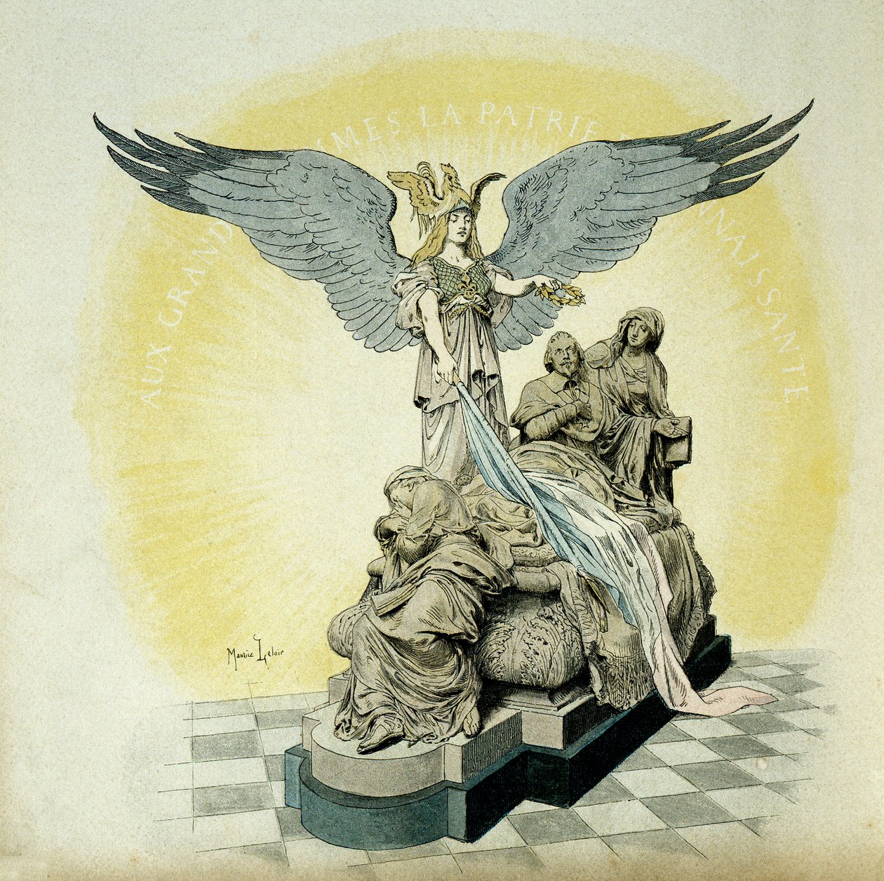 Frankrikes historia: Monument till Armand Jean du Plessis, kardinal de Richelieu (1585-1642), Ludvig XIII:s minister, vid Sorbonneskolan, Paris. Illustration av Maurice Leloir (1853-1940) i "" Richelieu"" av Maurice Leloir