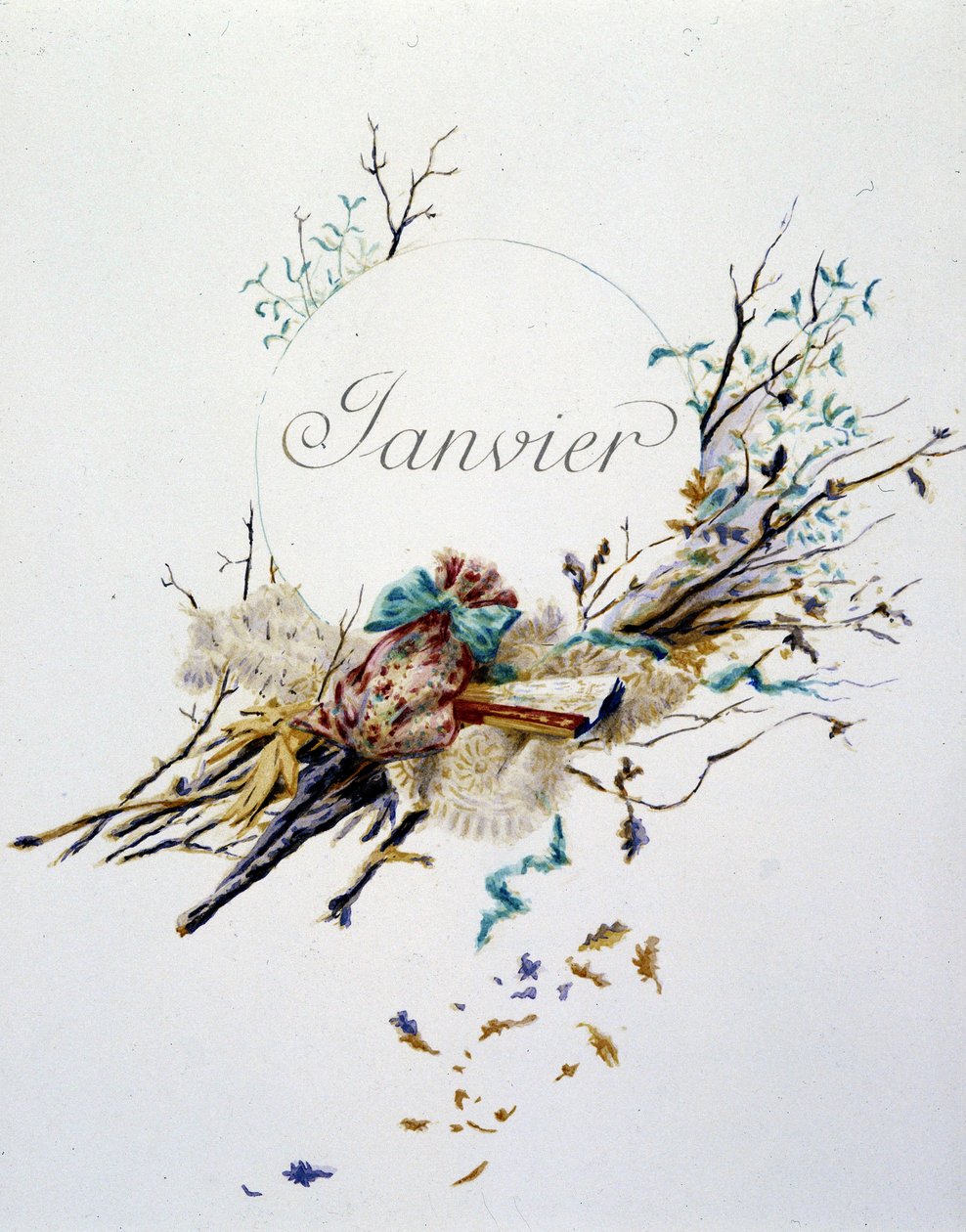 Januari "" Månadens sång"" av Jérôme Doucet, illustration - Maurice Leloir, red. Reims 1904. L. Michaud av Maurice Leloir