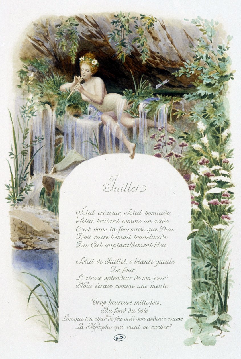 Juli ""Månadens sång"" av Jérôme Doucet, illustration - Maurice Leloir, red. Reims 1904. L. Michaud av Maurice Leloir